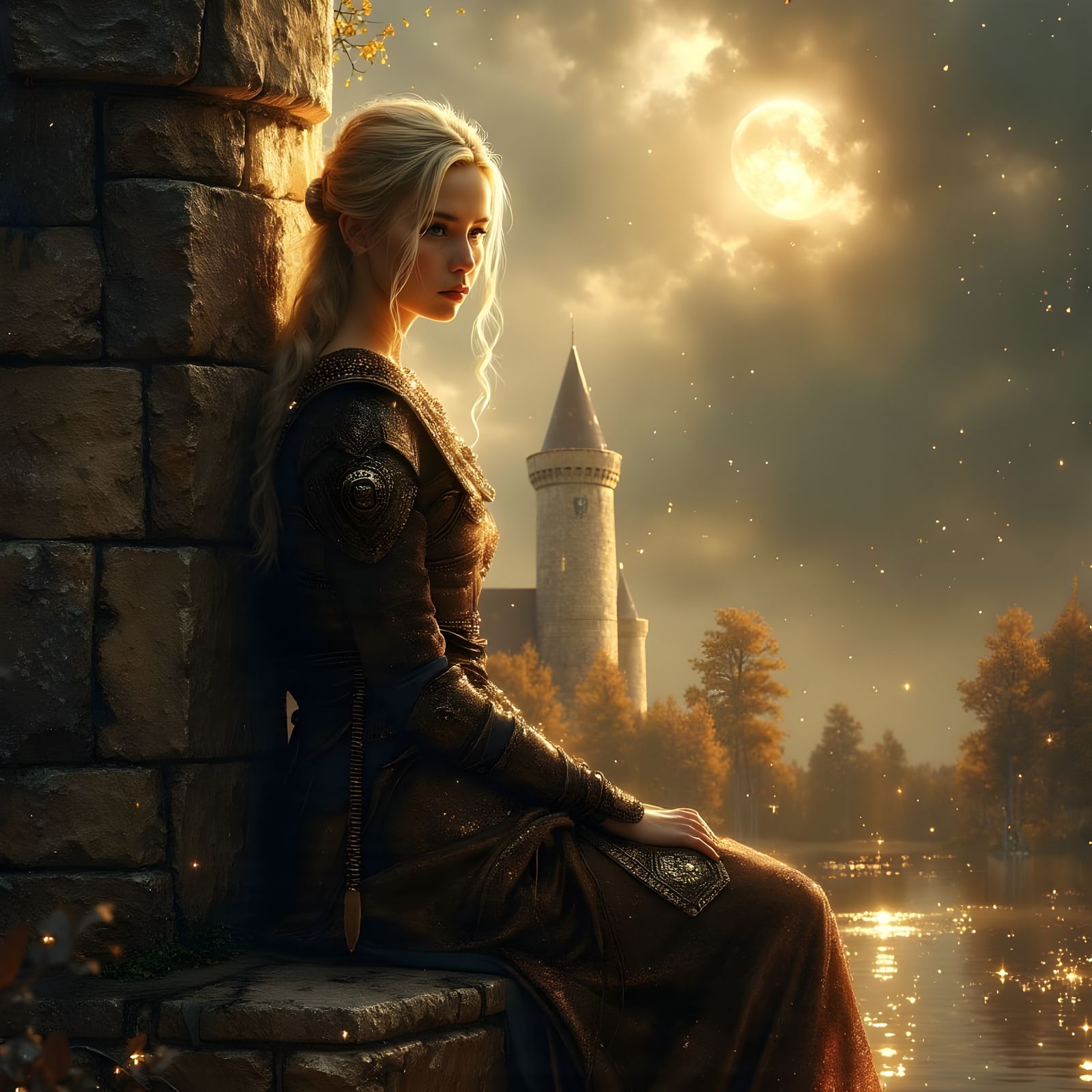 Ethereal Norse Goddess Amidst Dark Castle Ruins