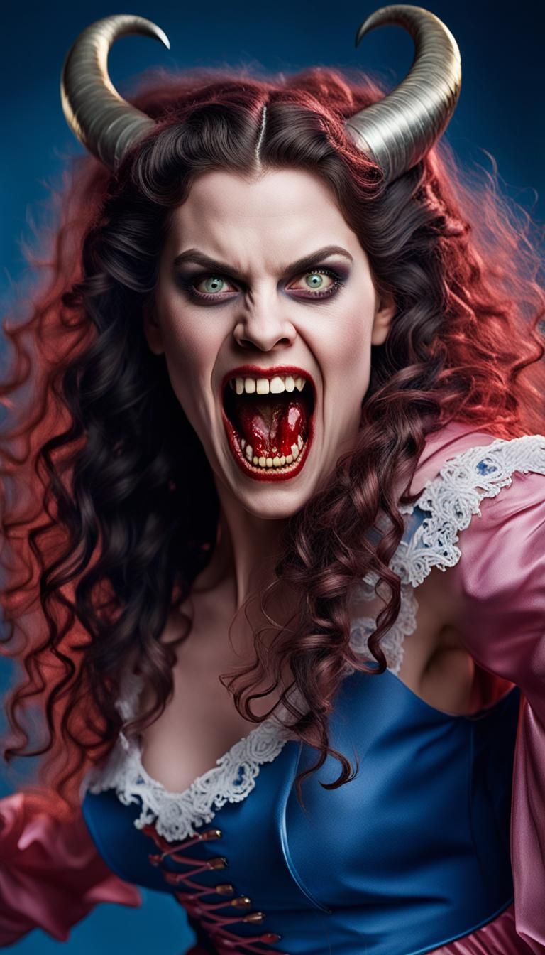 Vampire Woman Portrait Fighting in Studio Lighting