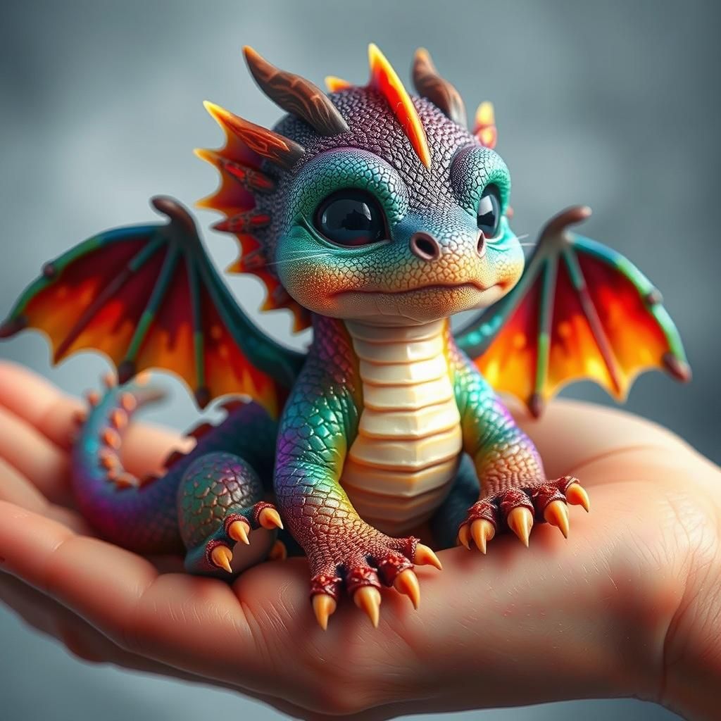 Cute Baby Dragon Wrapped Around a Finger in Anime Style