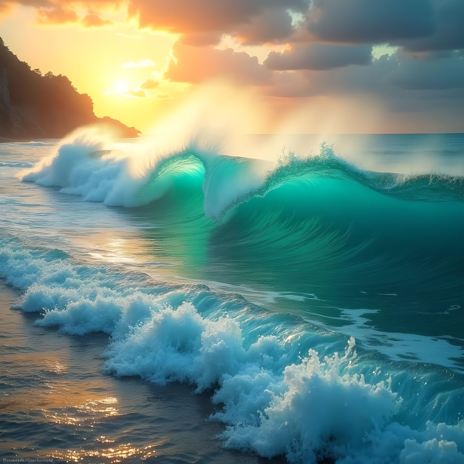 Ocean Waves at Sunrise: Detailed Matte Painting