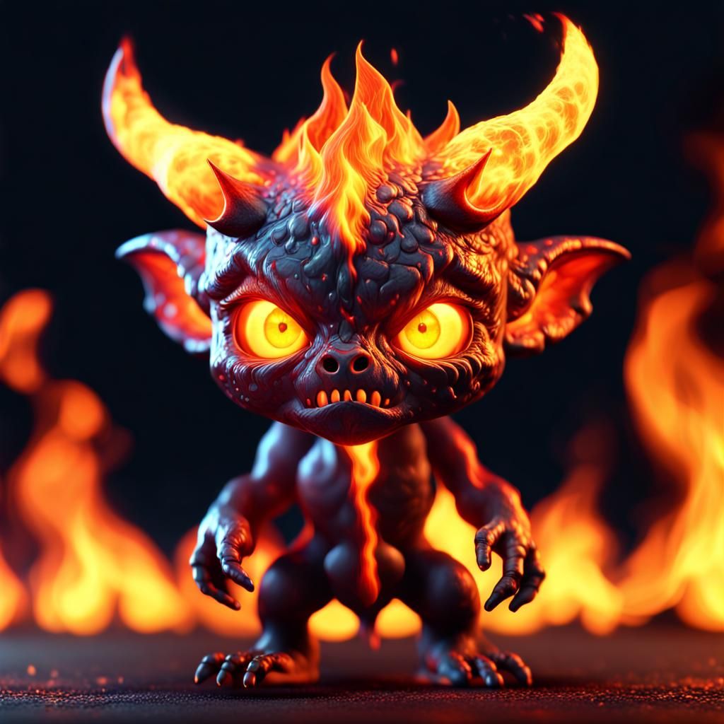 Adorable Fire Demon in Photorealistic Style