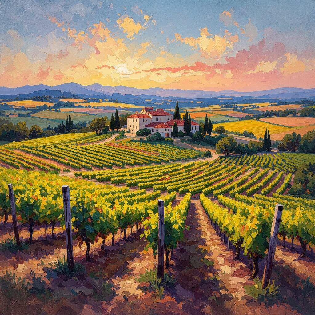 Epic Portuguese Vineyard at Dusk in Impressionist Style