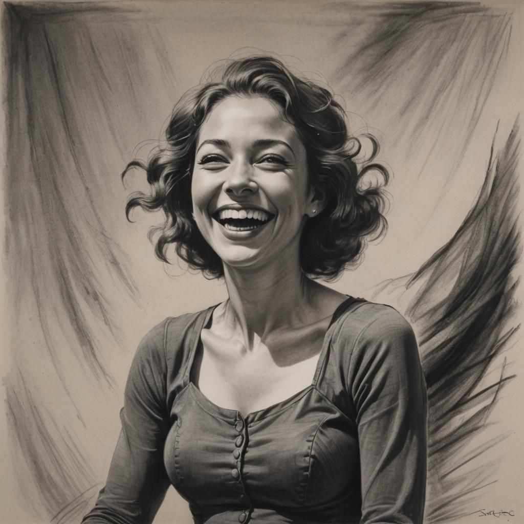 Sublime Charcoal Woman Expressing Joie de Vivre