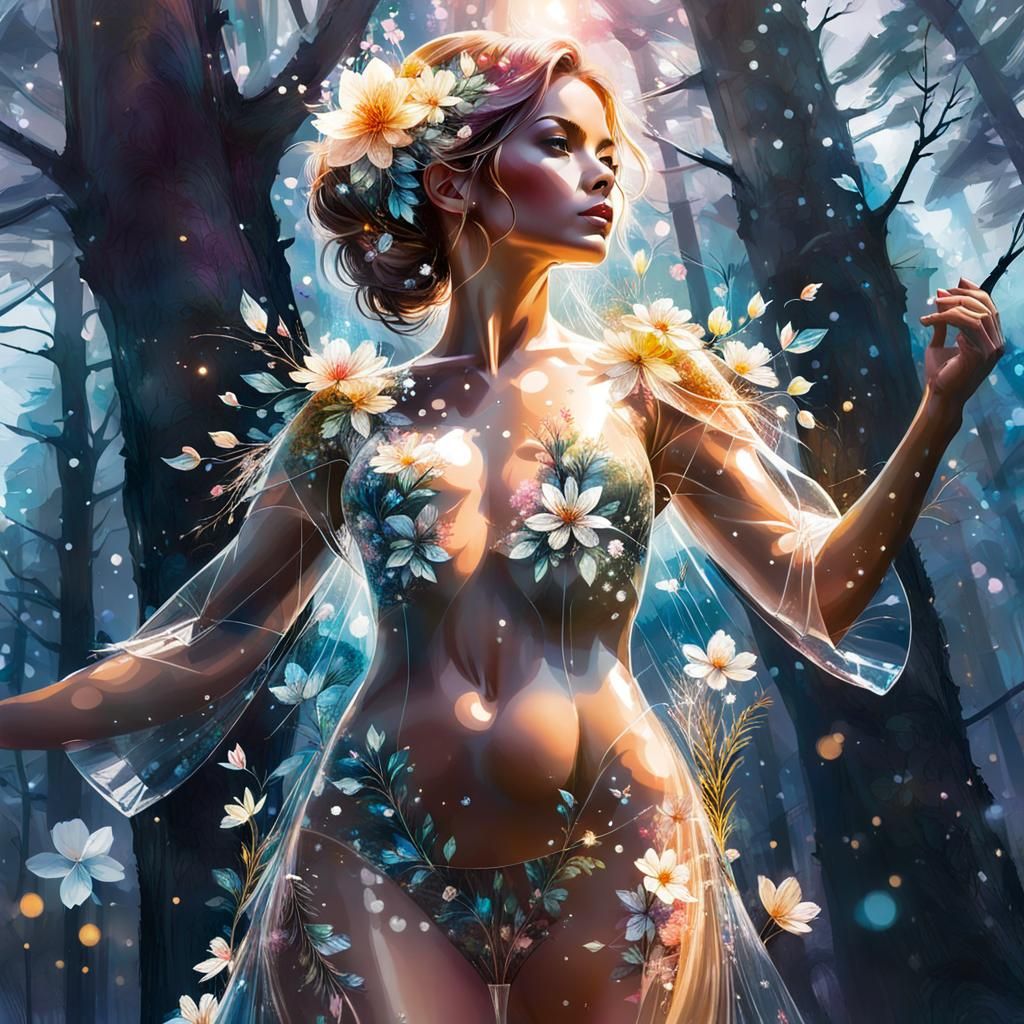 Crystal Flower Woman in Snowy Landscape