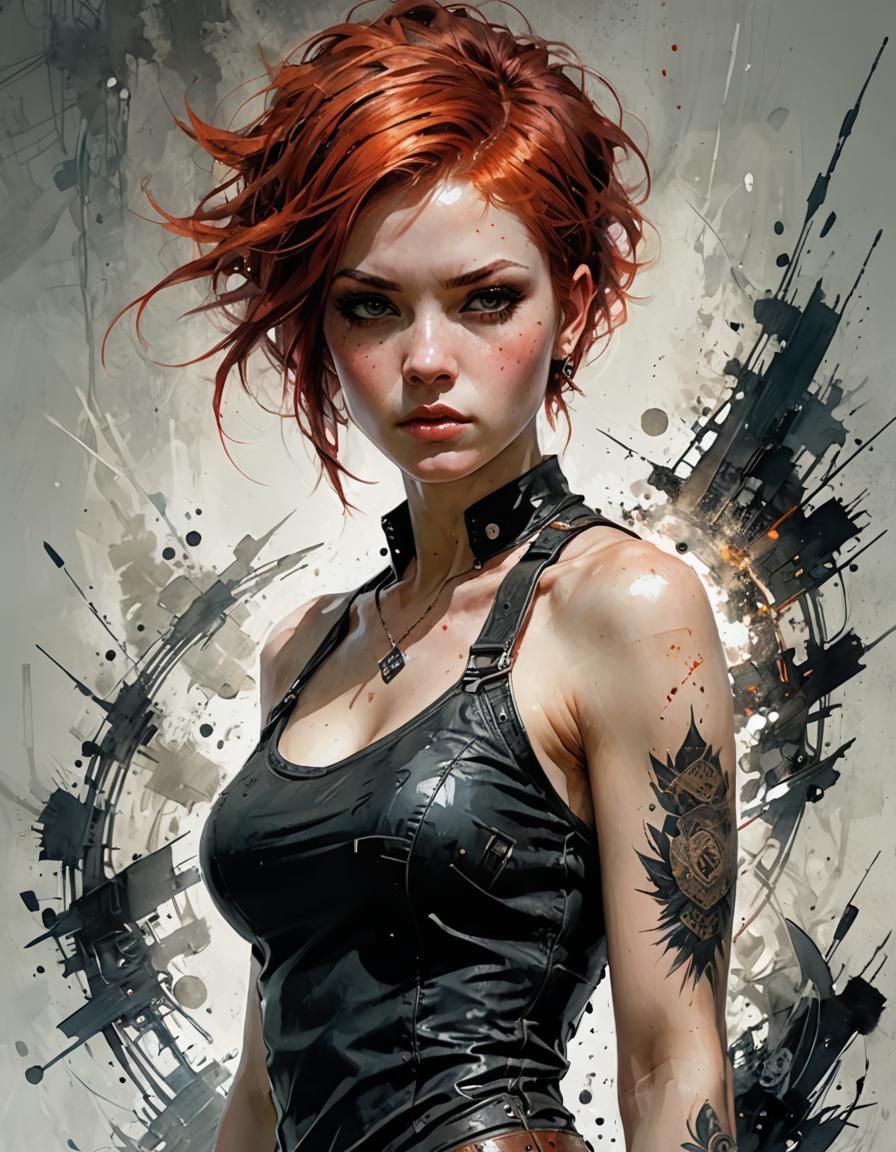 Detailed Portrait of a Punk Woman with Red Hair