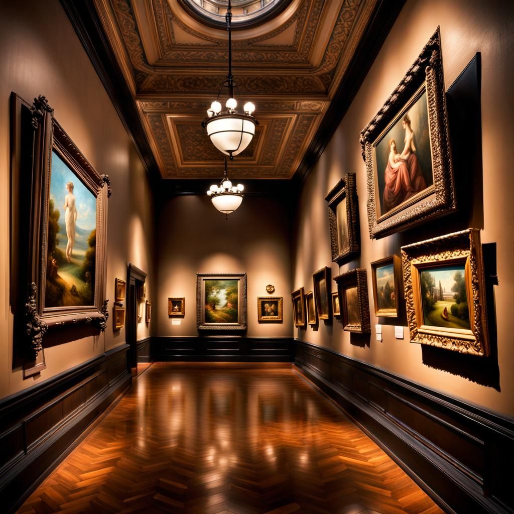 Vintage Art Museum with Ornate Paintings