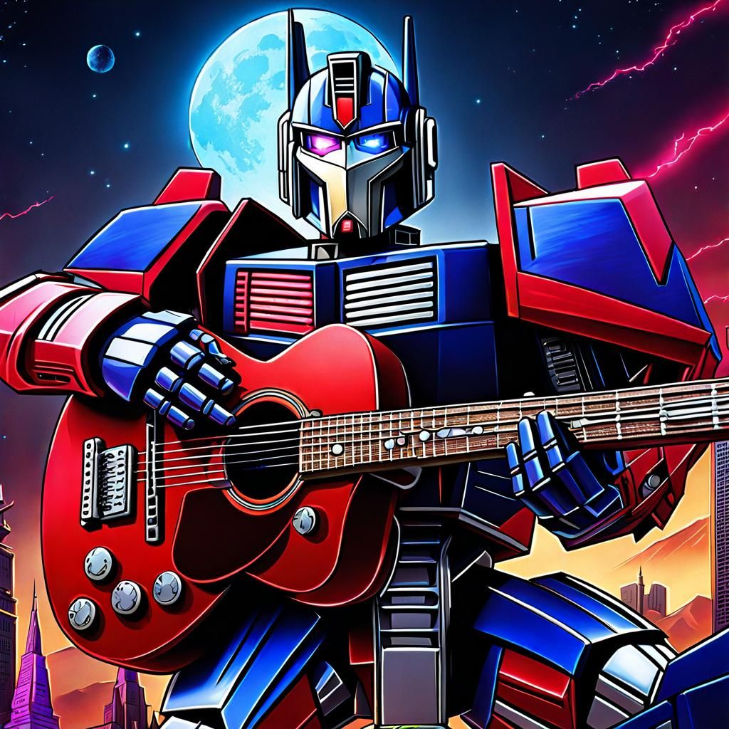 Detailed Cartoon Optimus Prime Guitar Solo