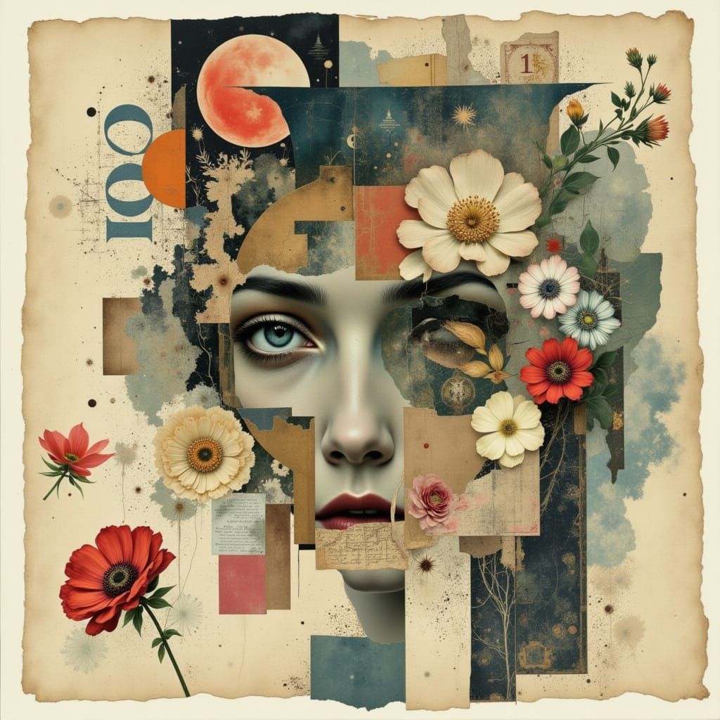 Vintage French Postcard Abstract Collage Art