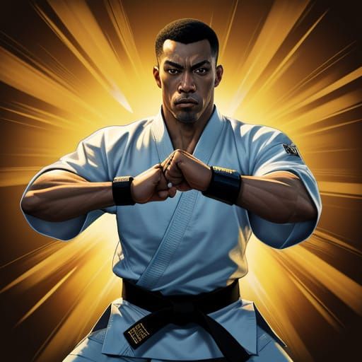 Energetic Martial Artist Punch in Digital Painting Style