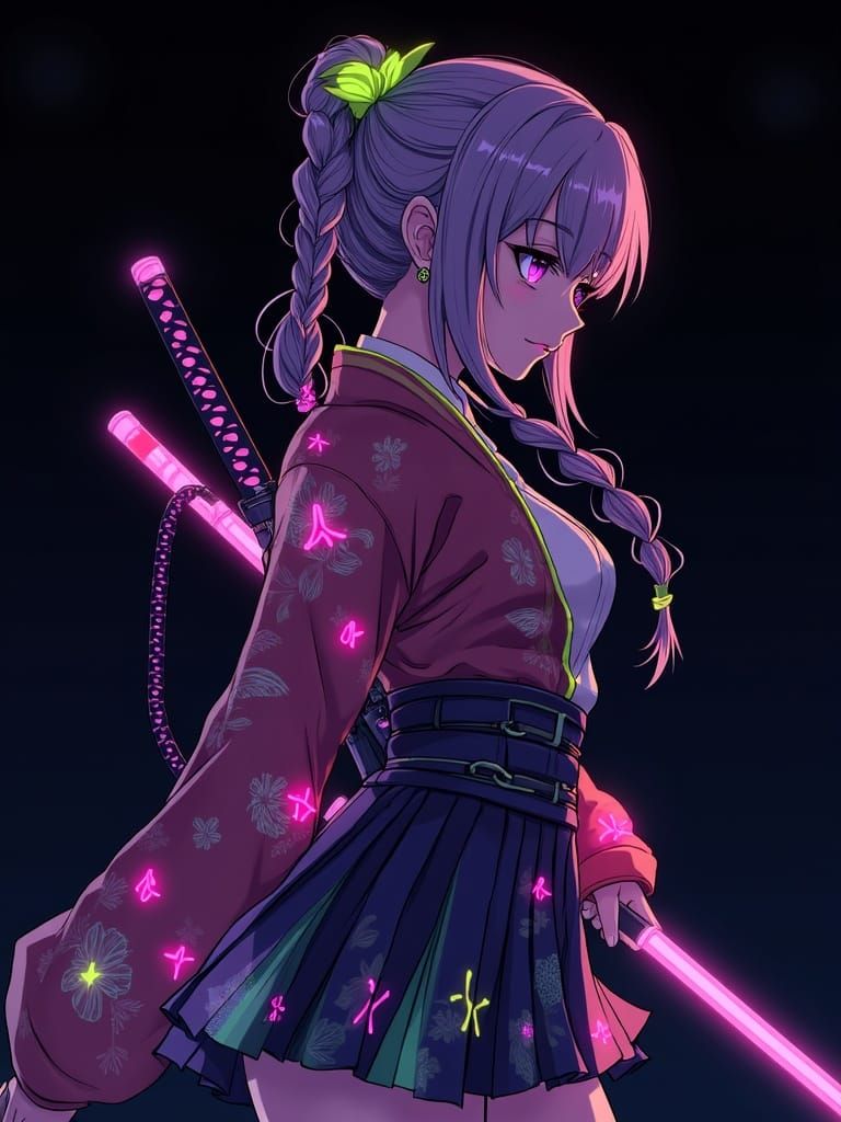 Dynamic Anime Character with Neon Accents and Katana
