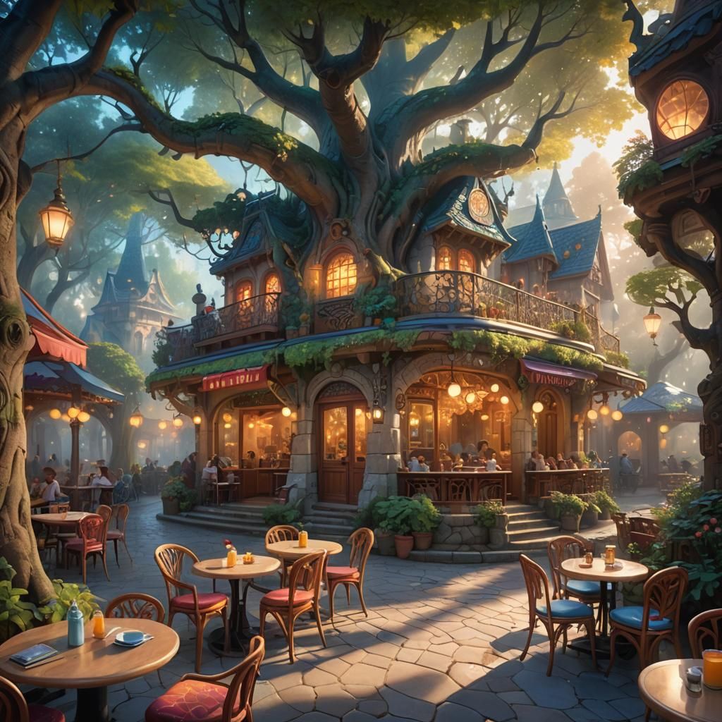 Fantasy Cafe in Whimsical Forest Concept Art