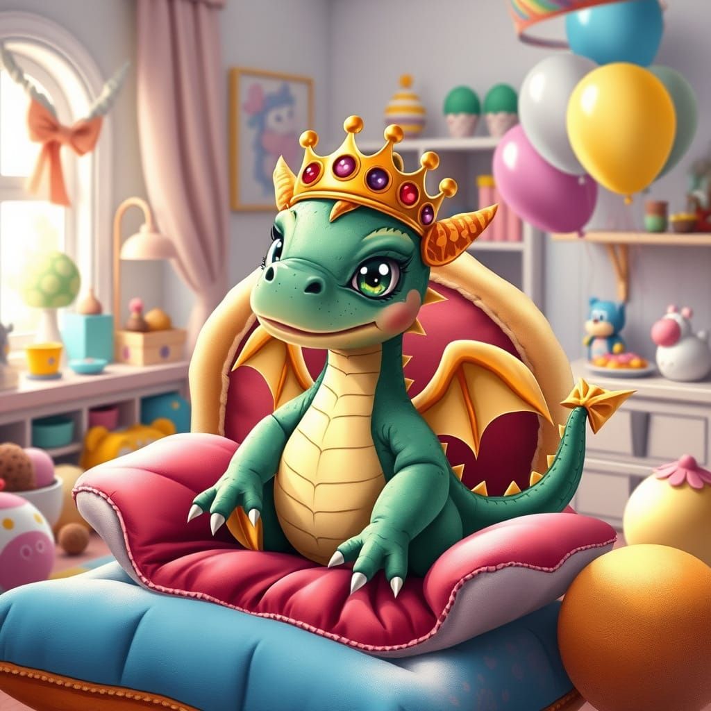 Baby Dragon King on Pillow Throne