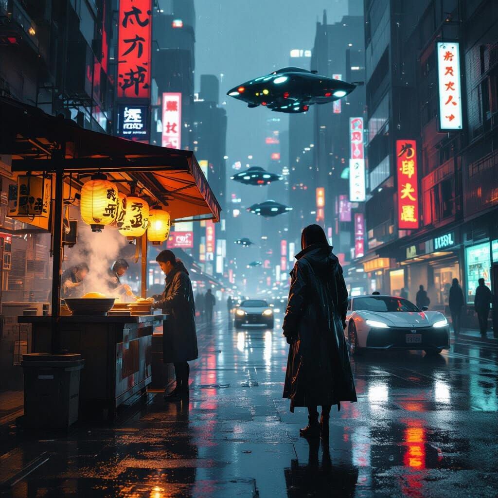 Neo-Tokyo Noodle Stand in Cyberpunk Style