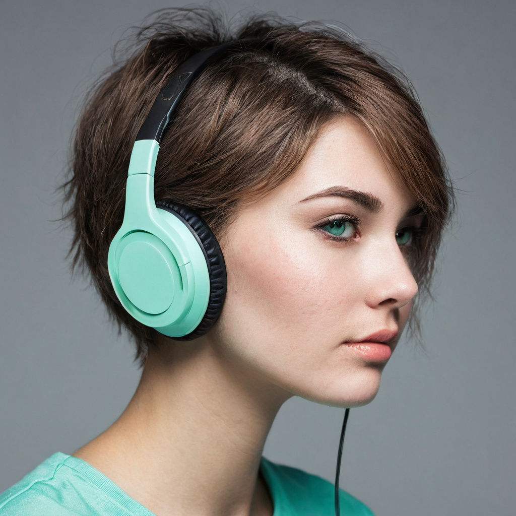 Portrait of a Girl with Blue-Green Eyes and Shaved Hair