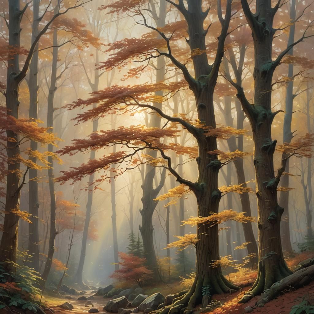 Ethereal Autumn Forest in Golden Light