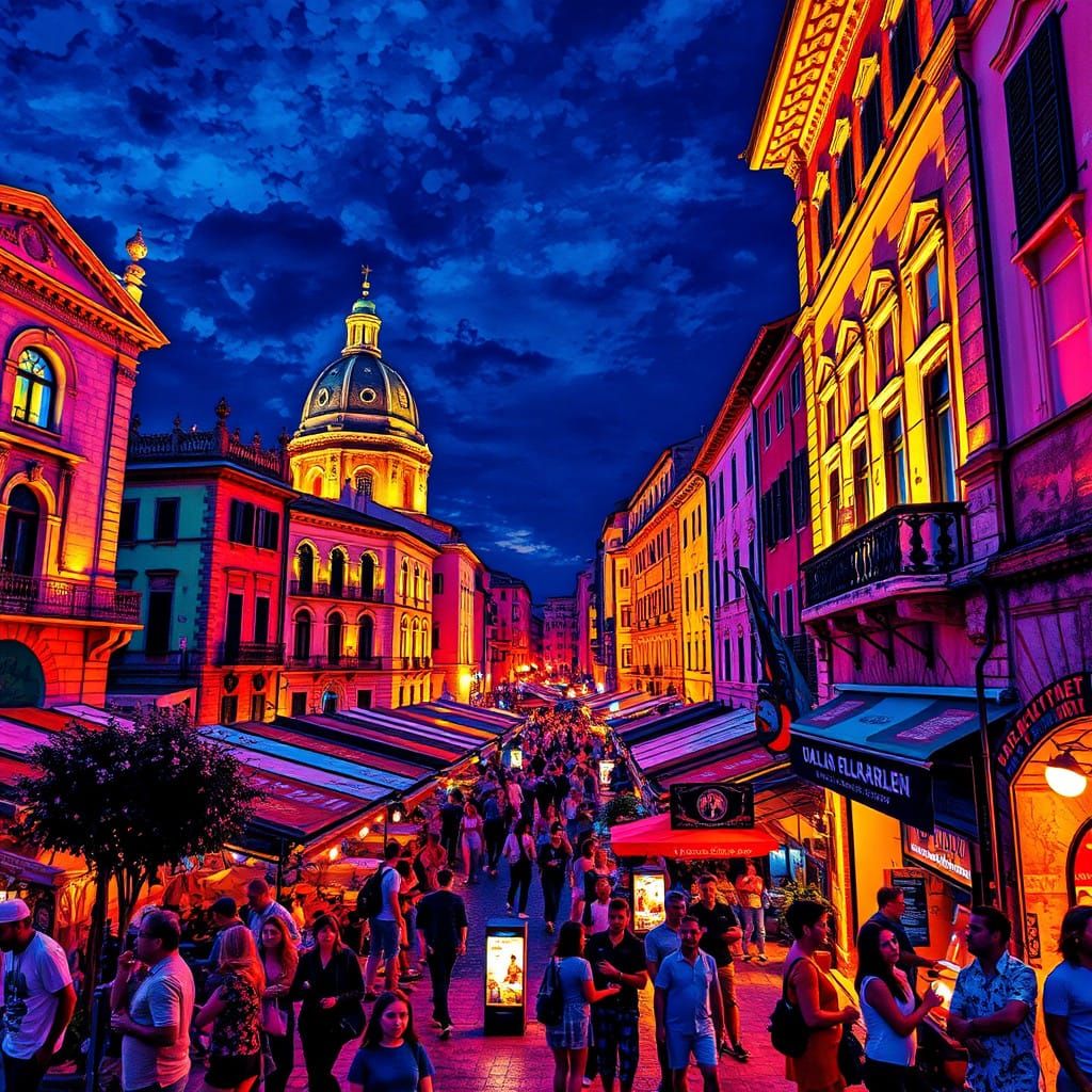 Surreal Nightlife Scene in Verona
