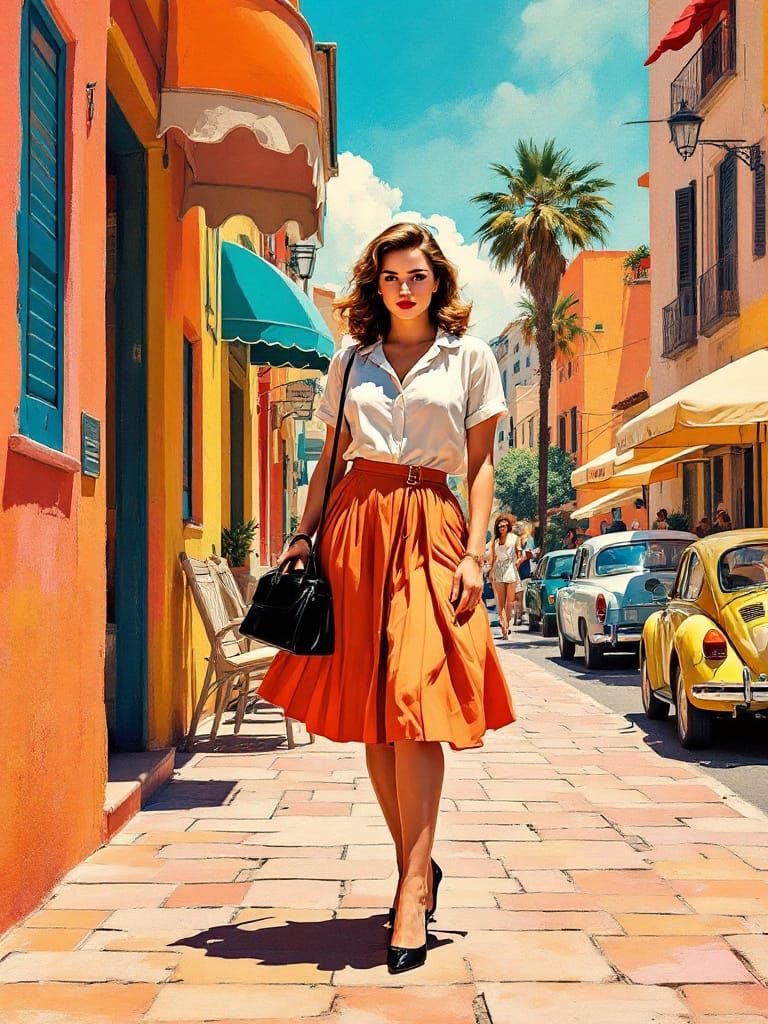 Mediterranean Glamour Pin-Up in Sun-Drenched City