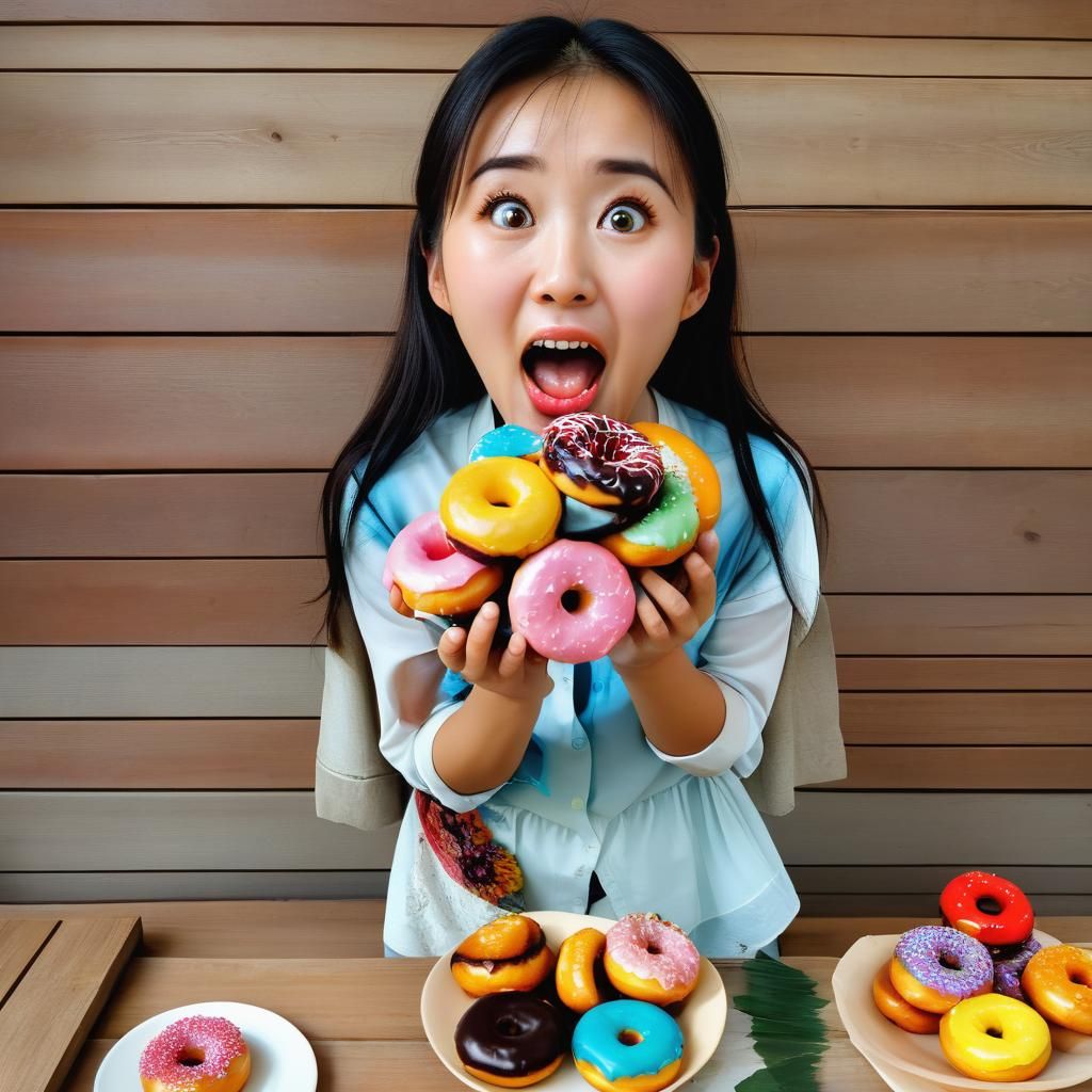 Woman Enjoys Donuts: 3D Anime Art