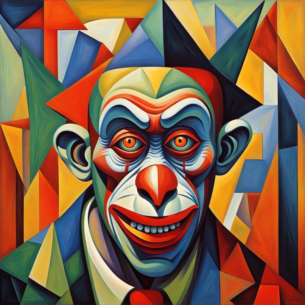 Zombie Monkey Clown in Abstract Cubist Style