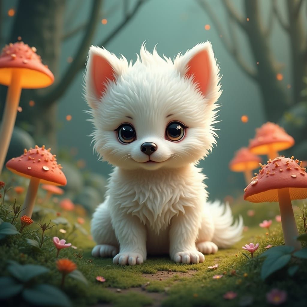 Whimsical White Canine in Enchanted Forest