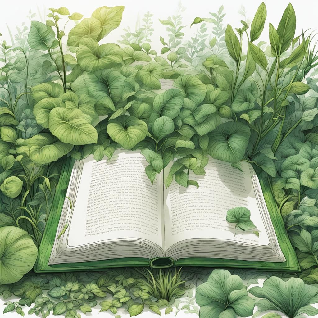 Anime Green Book with Plant Illustrations