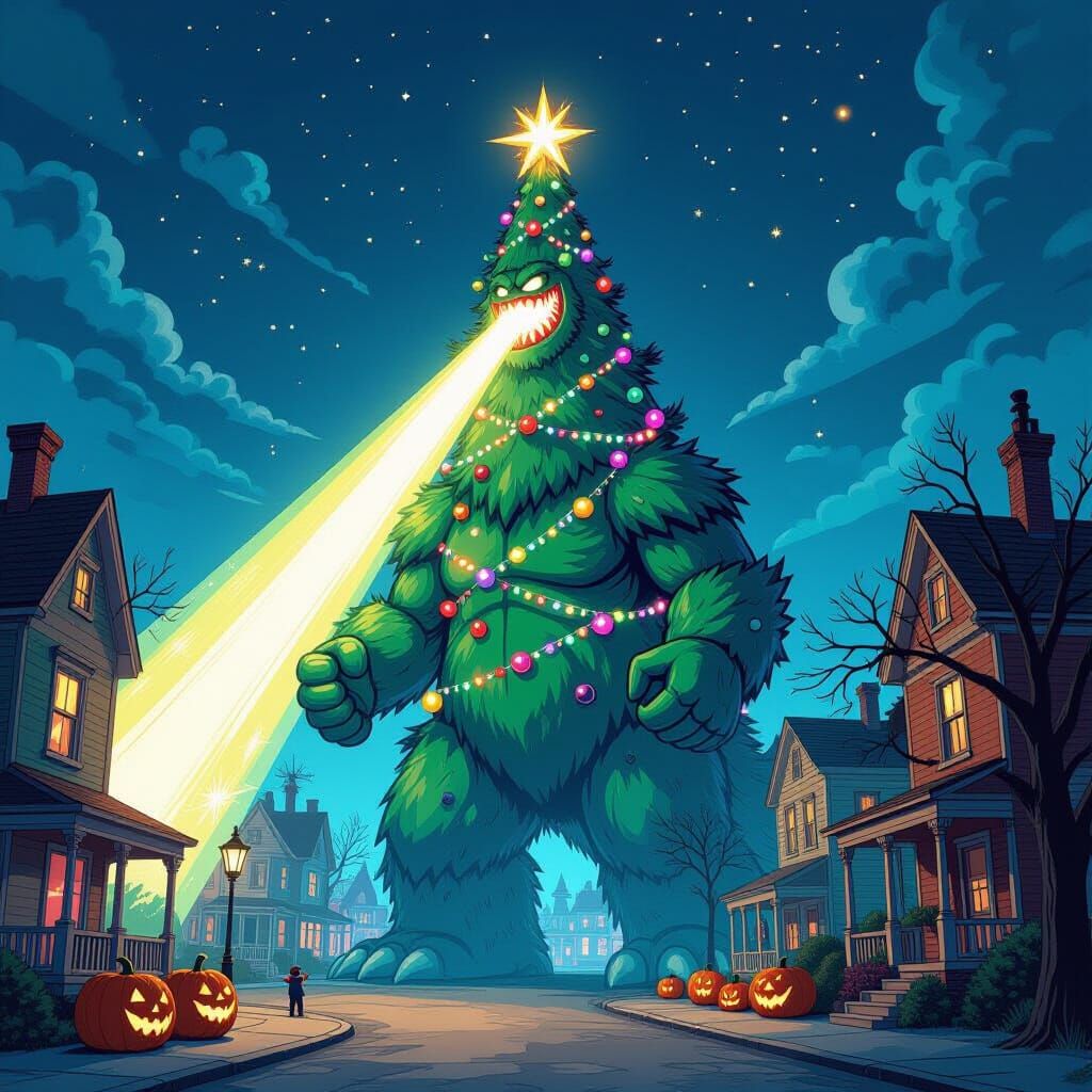 Christmas Kaiju Attacks Spooky Halloween Town