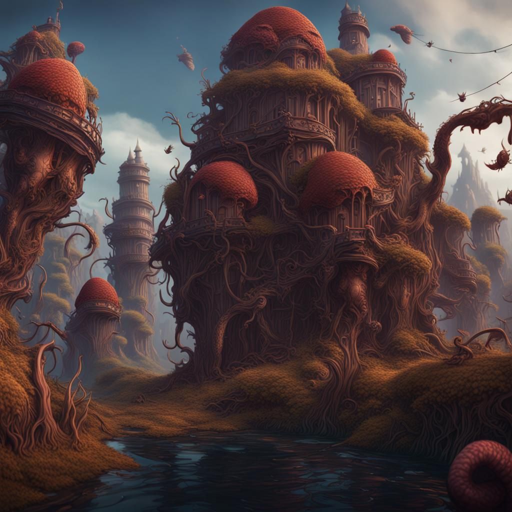Fantastical Worms: Detailed Matte Painting in Deep Color