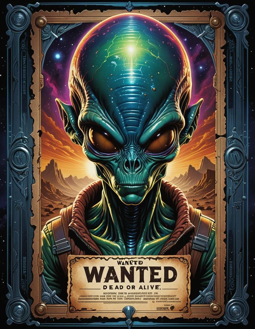 Alien Fugitive Wanted Poster in Digital Painting Style