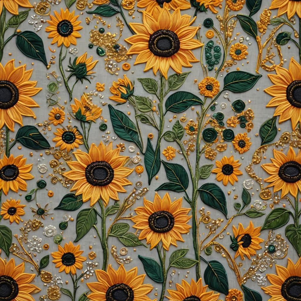 Abstract Embroidered Flowers with Sequins and Ribbons