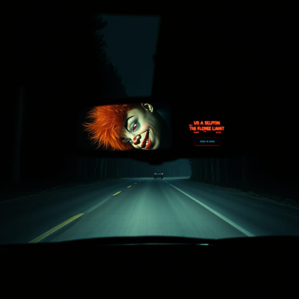 Eerie Night Drive: Surreal Clown Encounter