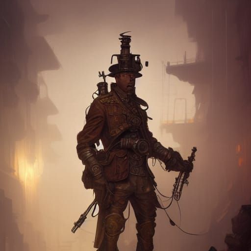 Steampunk Soldier in Dark Fantasy Style