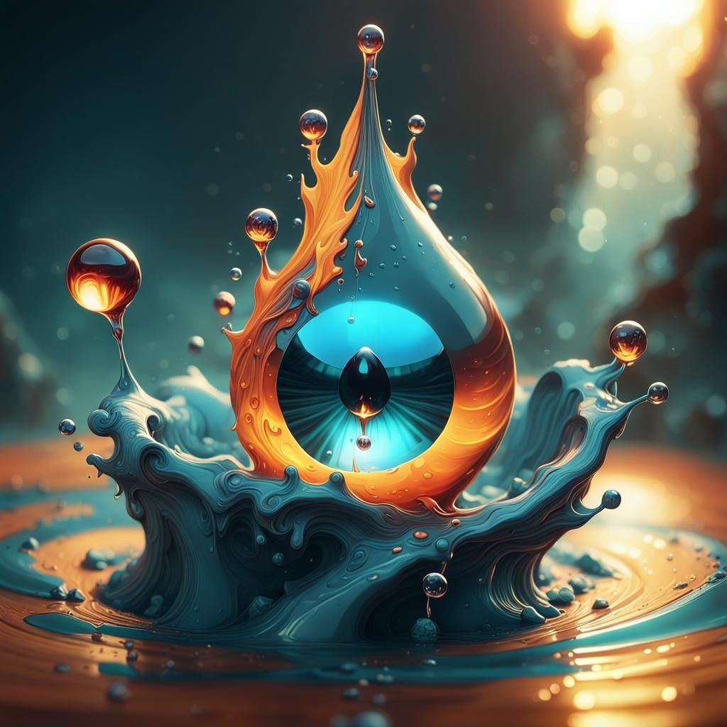 Flame and Water Droplet in Detailed Digital Art