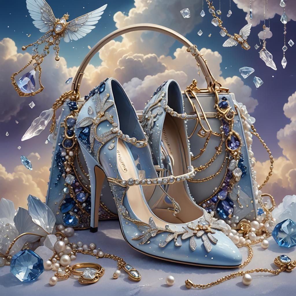 Cloud Wing Shoes and Crystal Bag in Dreamy Sky