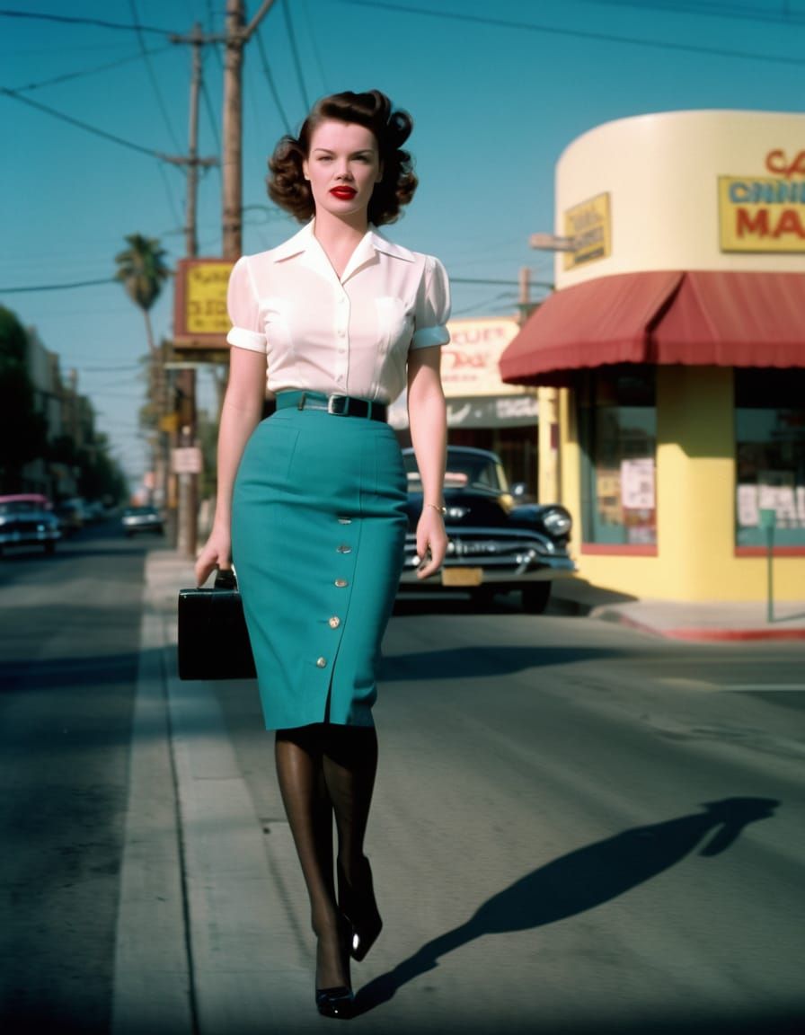 Vintage Hollywood Starlet Strolls Down Melrose Avenue