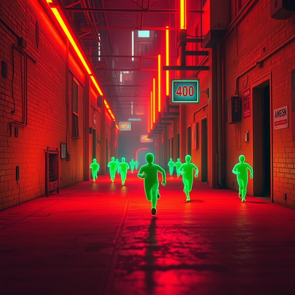Neon Alley with Green Figures, Matte Painting