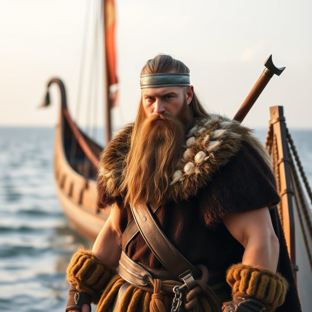 Viking Warrior and Longboat, Norse Seafaring Culture