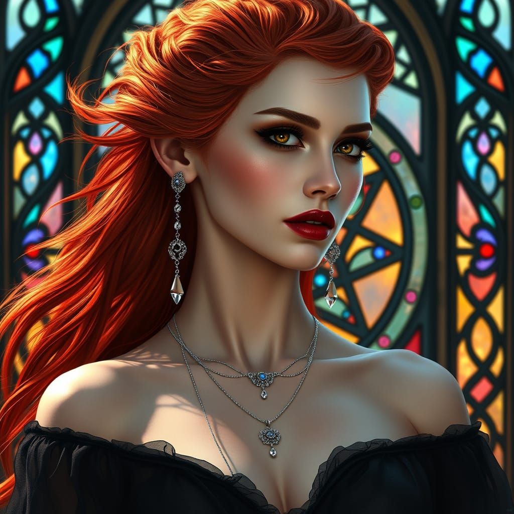 Gothic Goddess in a Stained Glass Sanctuary