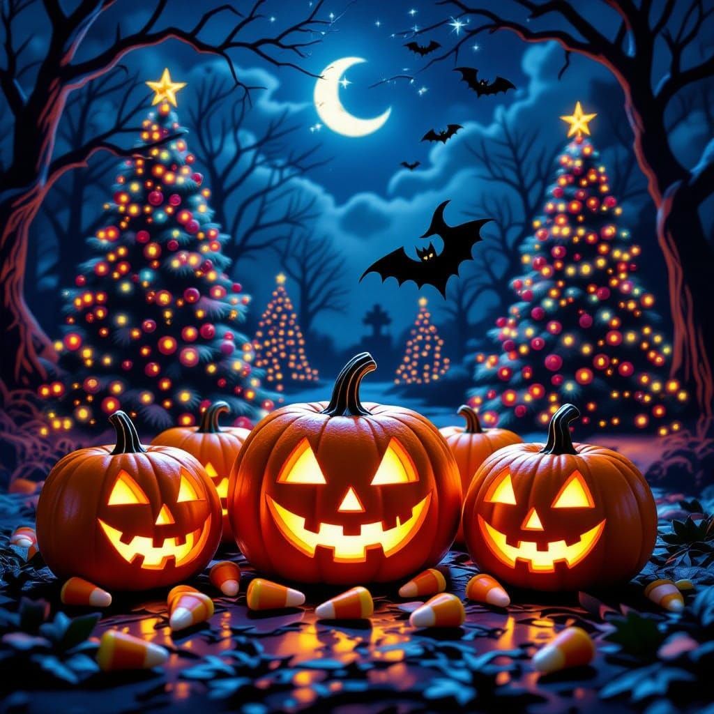 Vampire Christmas Crypt with Glittering Candy Corn Pumpkins