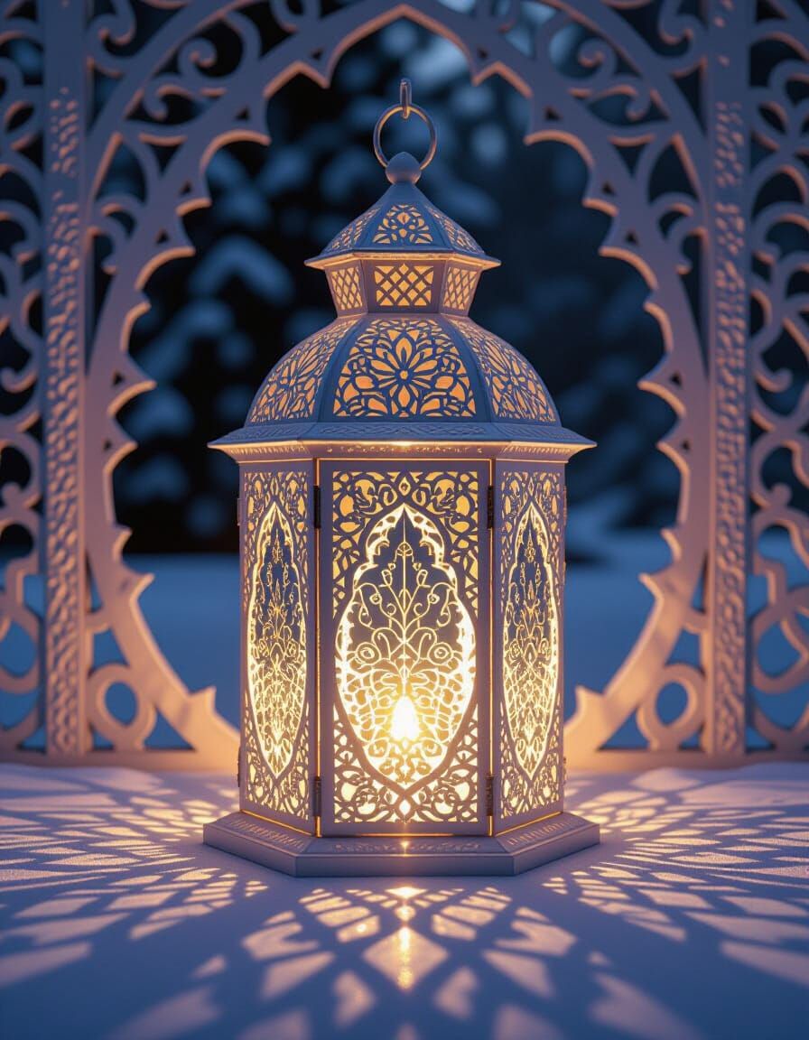 Glowing Ice on Fire Antique Lace Lantern in Mirrored Outdoor...