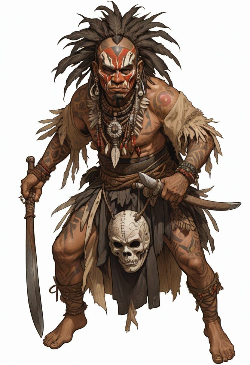 Majestic Maori Warrior in Epic Fantasy Attire