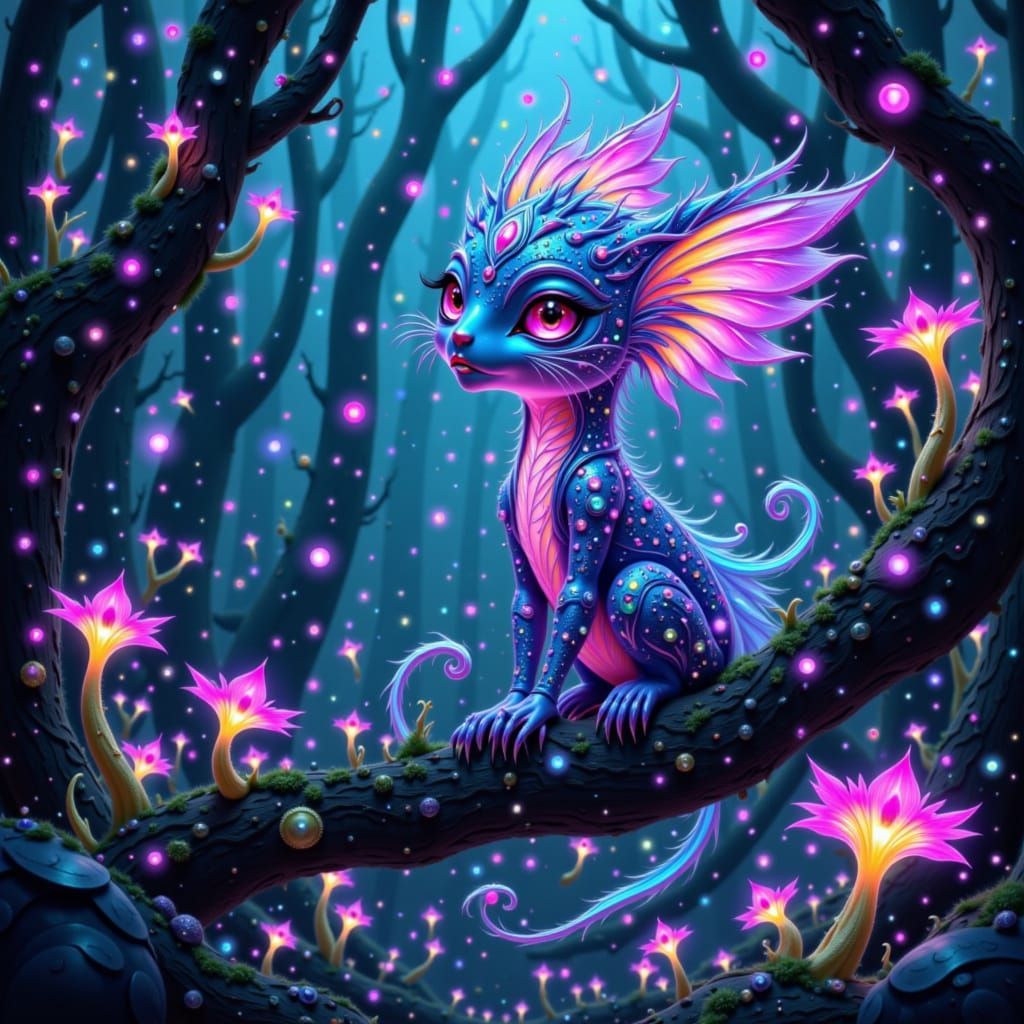 Bioluminescent Creature in Lush Alien Forest