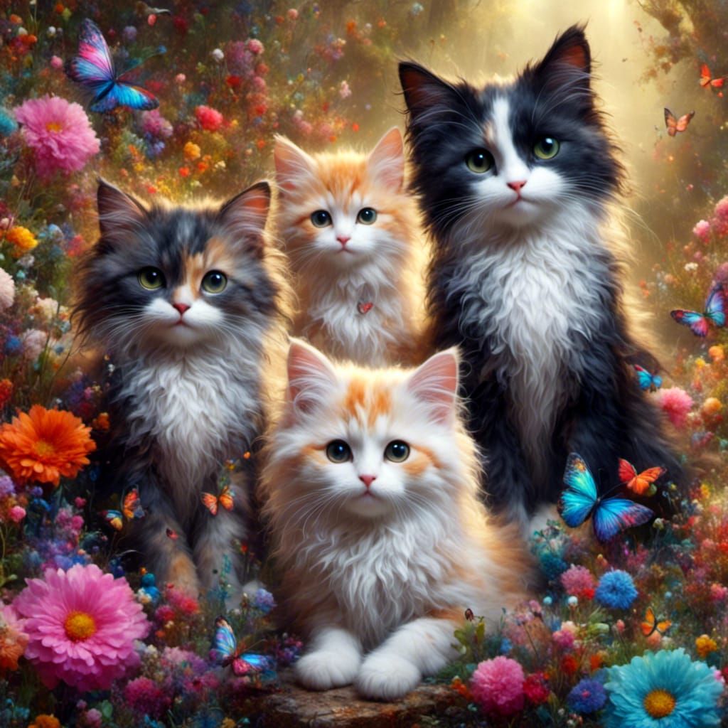 Beautiful Cats in a Dream Scape