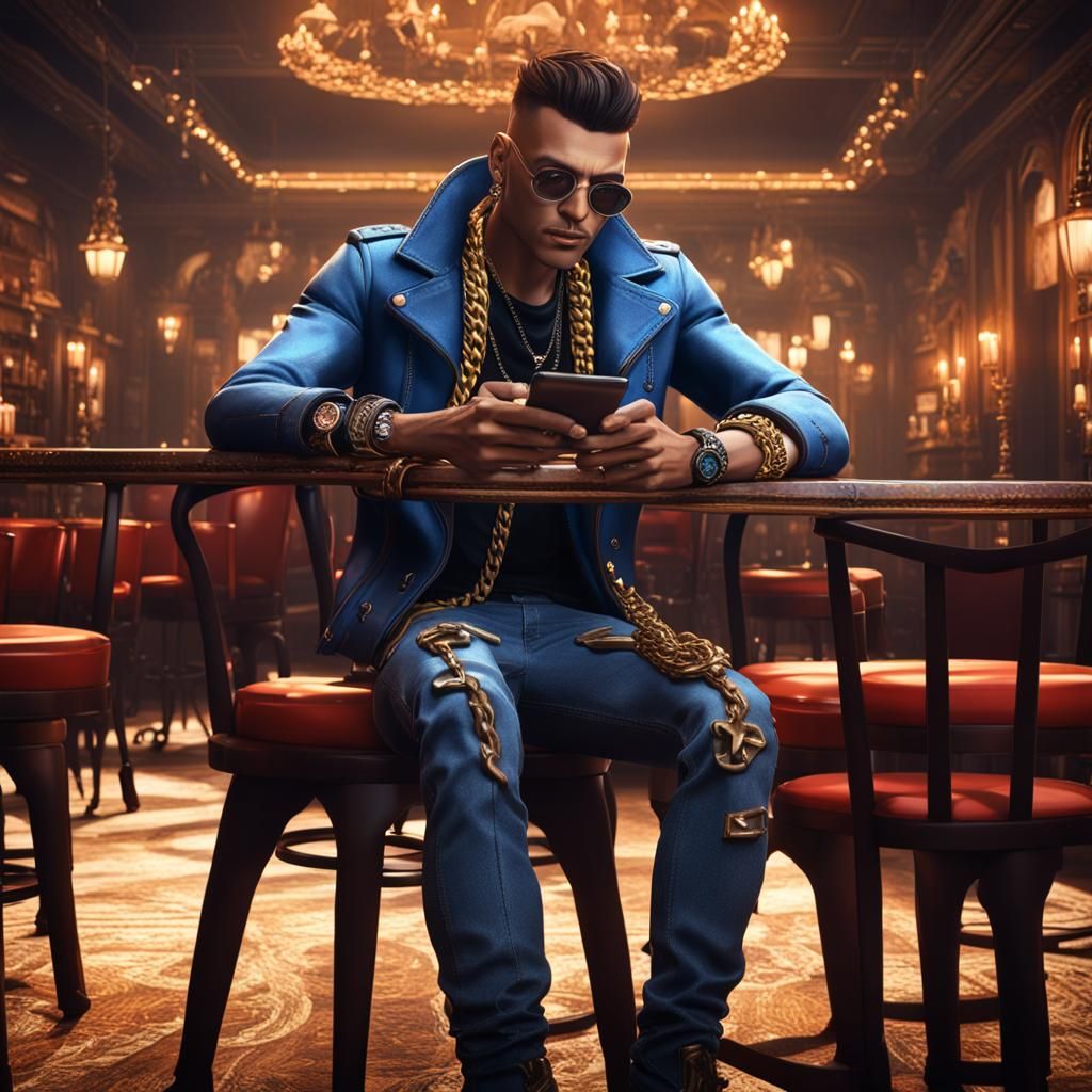 Male Model in Restaurant: Detailed Matte Painting