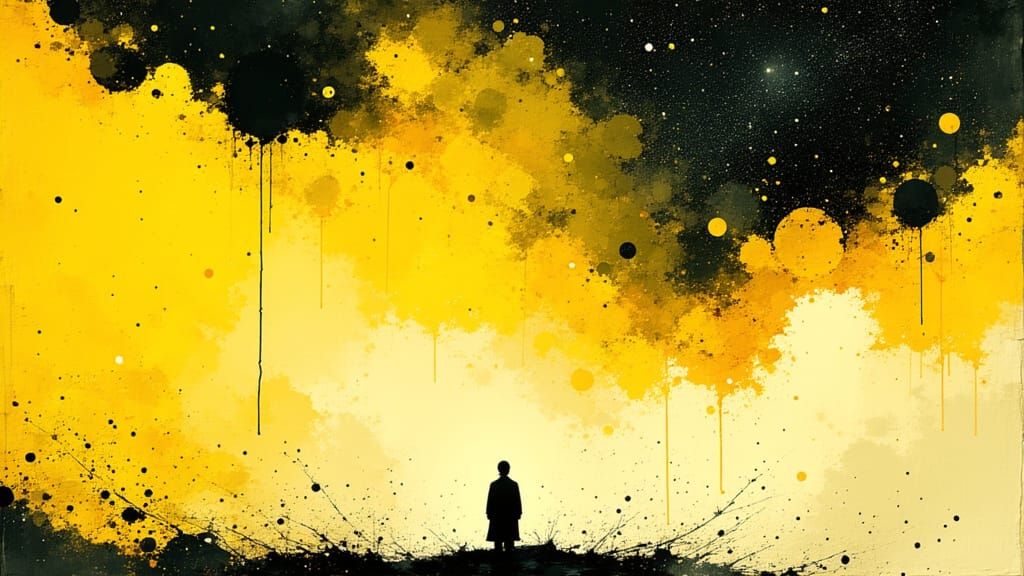 Starry Night Watercolor with Ink Splashes