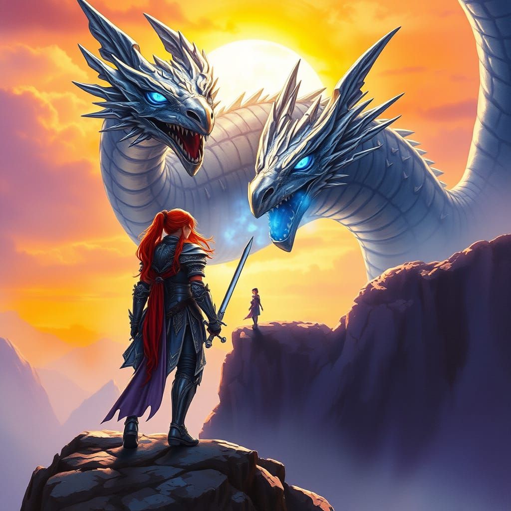 Soldier and Dragon at Dawn: Watercolour Painting