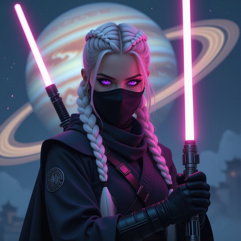 Female Ninja with Lightsaber and Saturn