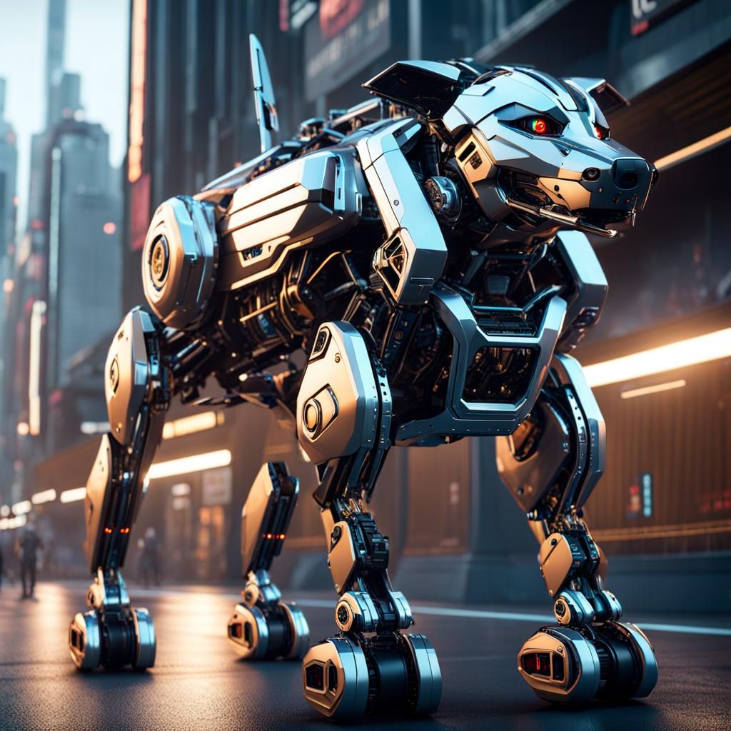 Futuristic High-Tech Robot Dog in Sci-Fi Scene