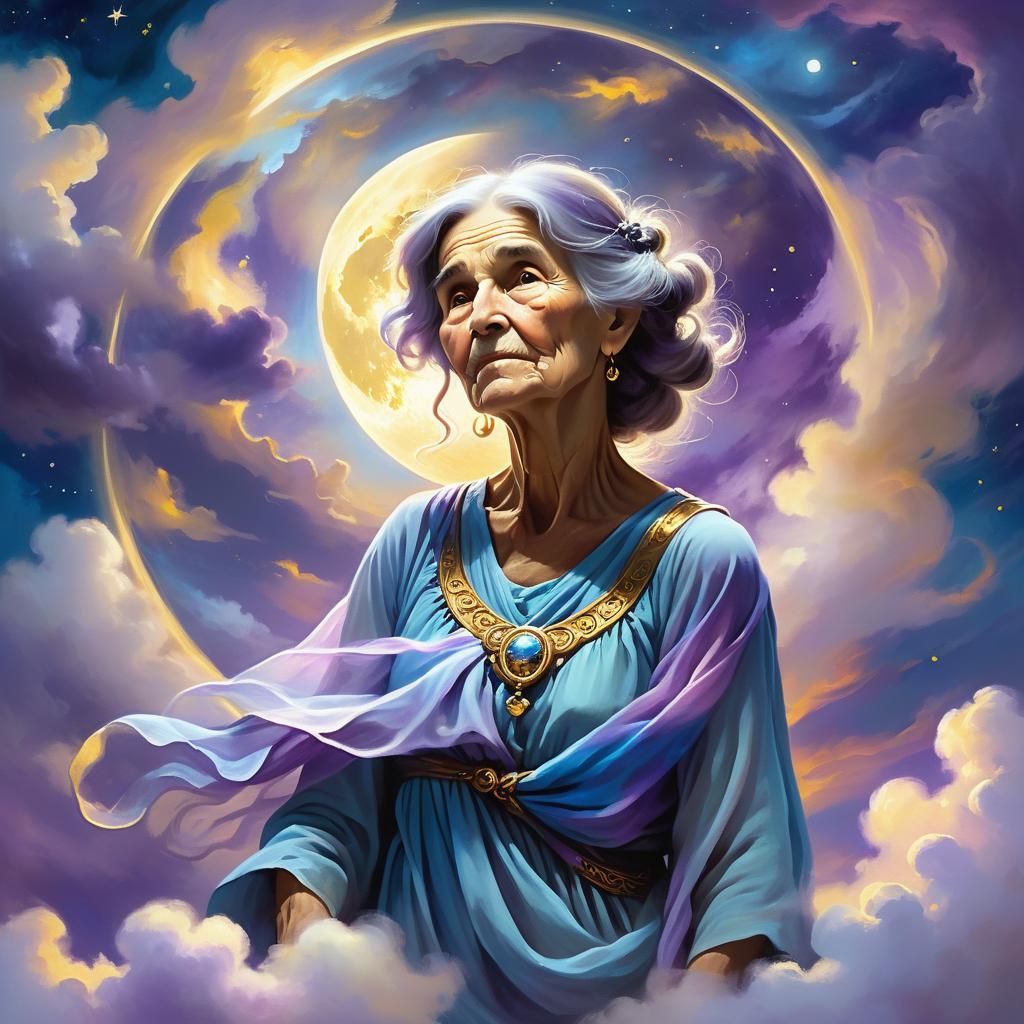 Grandmother Moon in Surrealist Art Nouveau Style