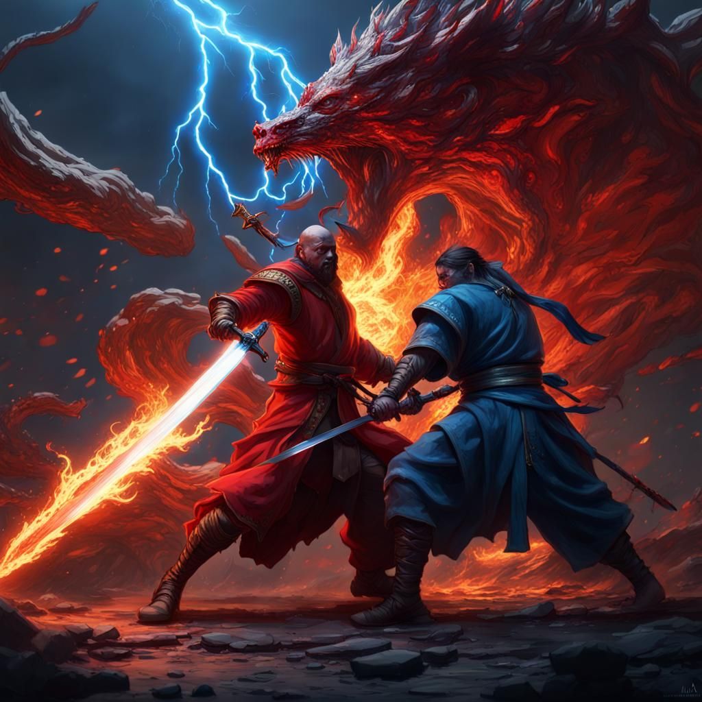 Epic Battle: Fire Warrior vs Lightning Ninja
