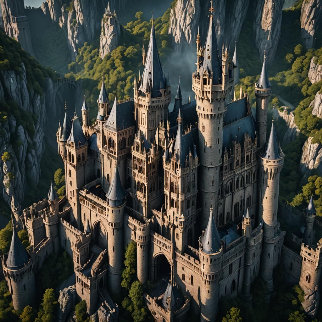 Gothic Castle with Dragon in Detailed Matte Painting